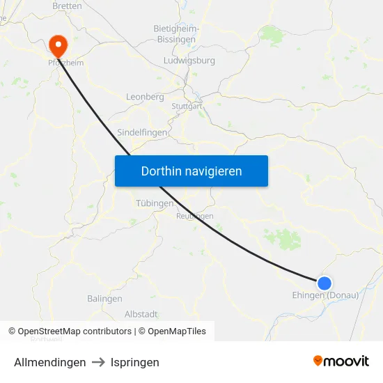 Allmendingen to Ispringen map