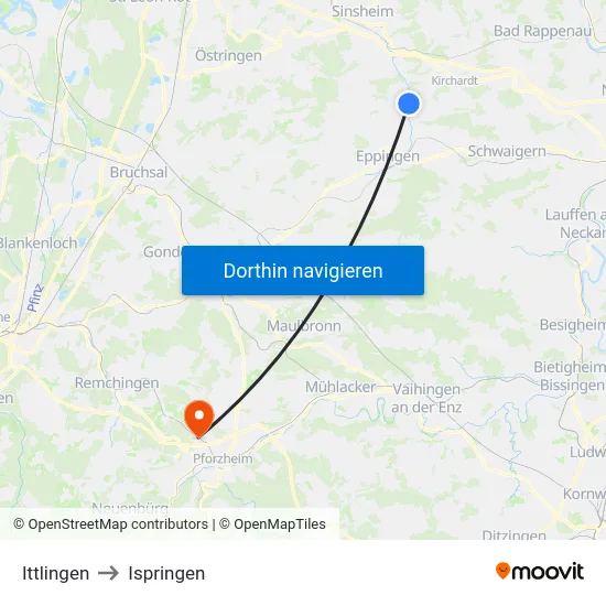 Ittlingen to Ispringen map
