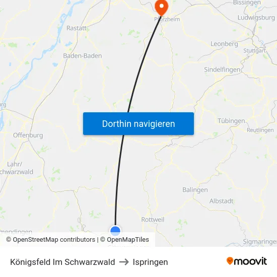 Königsfeld Im Schwarzwald to Ispringen map