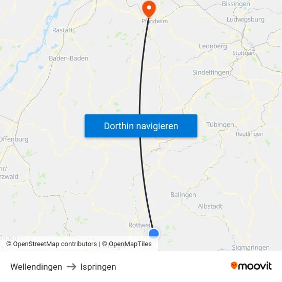Wellendingen to Ispringen map