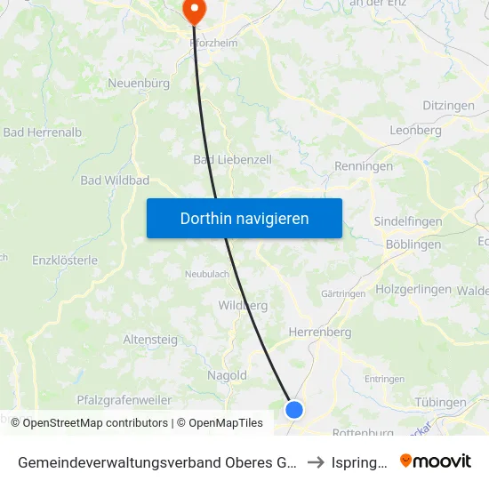 Gemeindeverwaltungsverband Oberes Gäu to Ispringen map