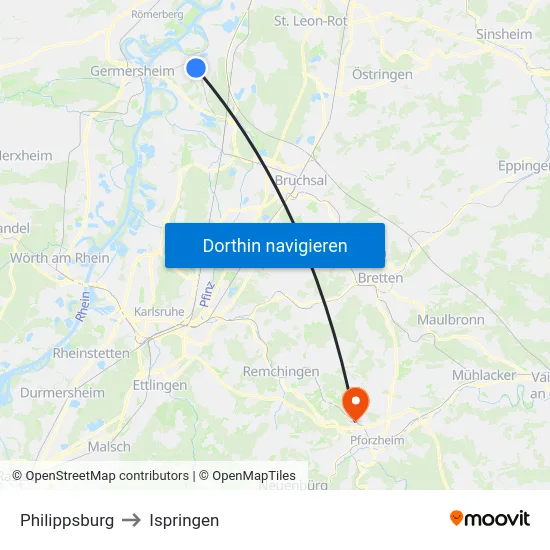 Philippsburg to Ispringen map