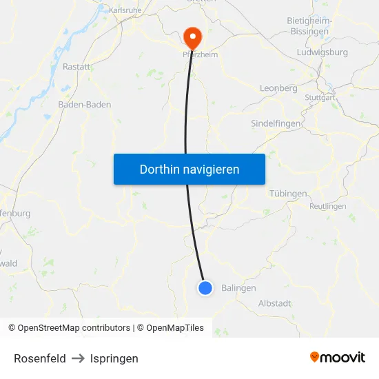 Rosenfeld to Ispringen map