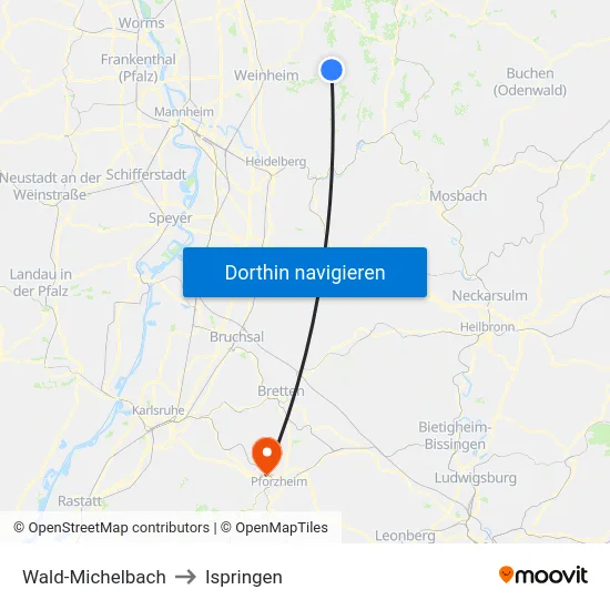 Wald-Michelbach to Ispringen map
