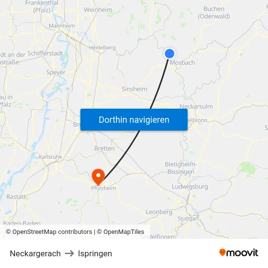 Neckargerach to Ispringen map