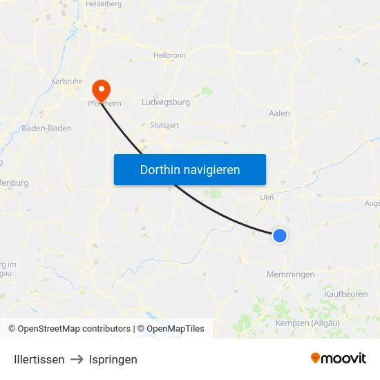 Illertissen to Ispringen map