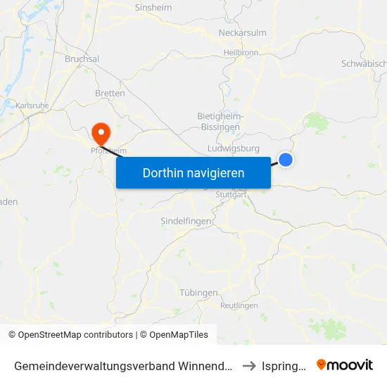 Gemeindeverwaltungsverband Winnenden to Ispringen map