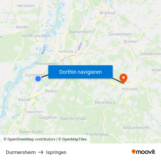 Durmersheim to Ispringen map