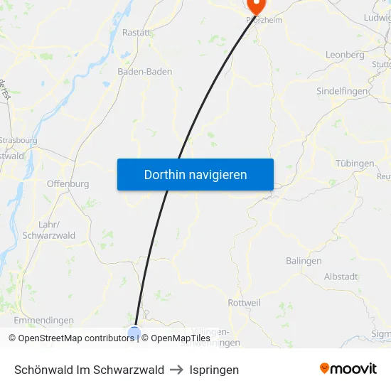 Schönwald Im Schwarzwald to Ispringen map