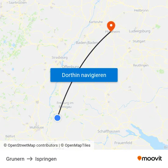 Grunern to Ispringen map