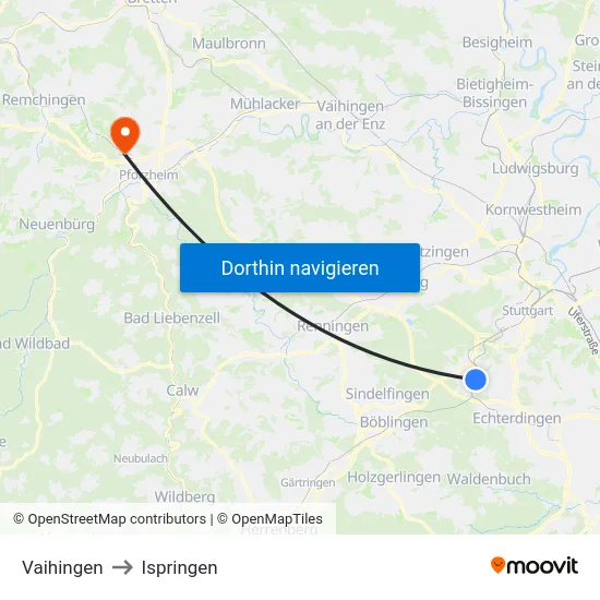 Vaihingen to Ispringen map