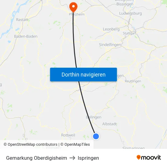 Gemarkung Oberdigisheim to Ispringen map