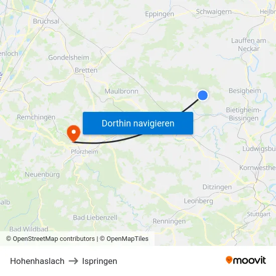 Hohenhaslach to Ispringen map