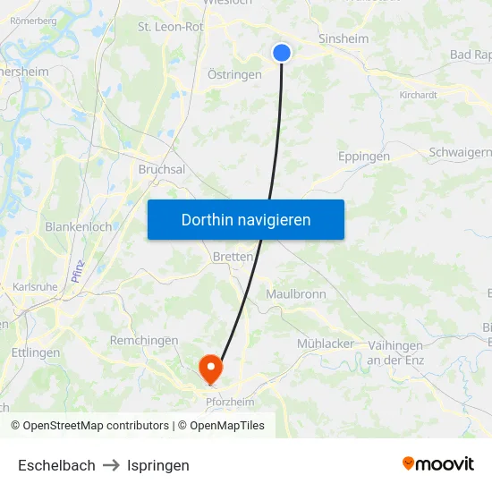 Eschelbach to Ispringen map