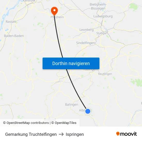 Gemarkung Truchtelfingen to Ispringen map