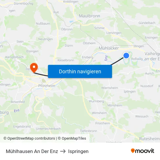 Mühlhausen An Der Enz to Ispringen map