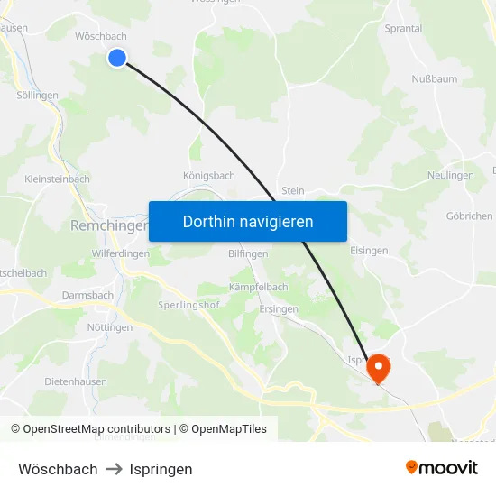 Wöschbach to Ispringen map