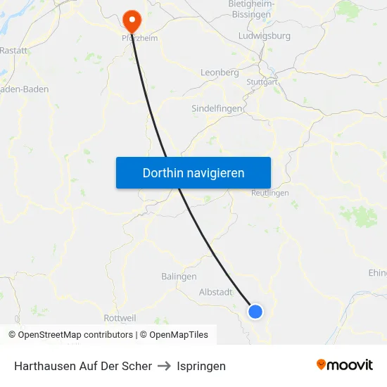 Harthausen Auf Der Scher to Ispringen map