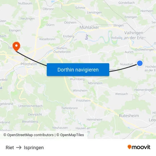 Riet to Ispringen map