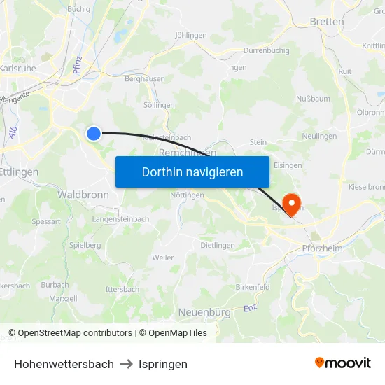 Hohenwettersbach to Ispringen map