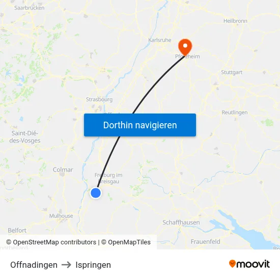 Offnadingen to Ispringen map