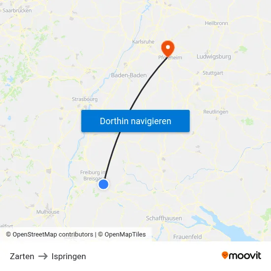 Zarten to Ispringen map