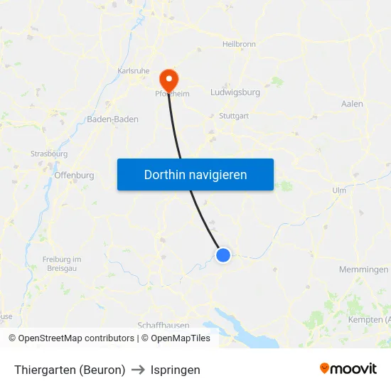 Thiergarten (Beuron) to Ispringen map