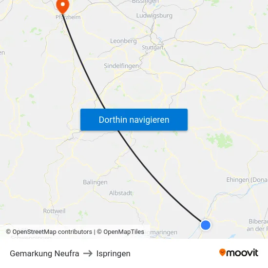 Gemarkung Neufra to Ispringen map