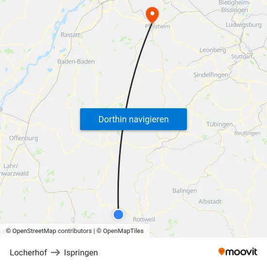 Locherhof to Ispringen map