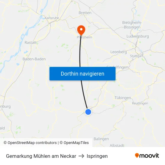 Gemarkung Mühlen am Neckar to Ispringen map