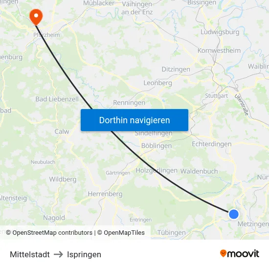 Mittelstadt to Ispringen map