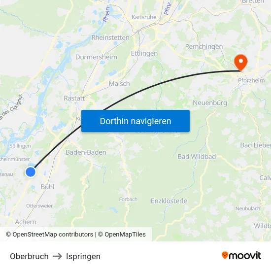 Oberbruch to Ispringen map