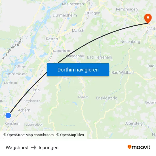Wagshurst to Ispringen map