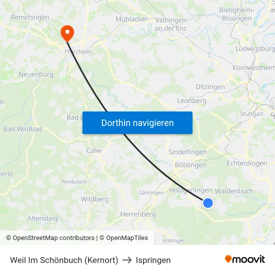 Weil Im Schönbuch (Kernort) to Ispringen map