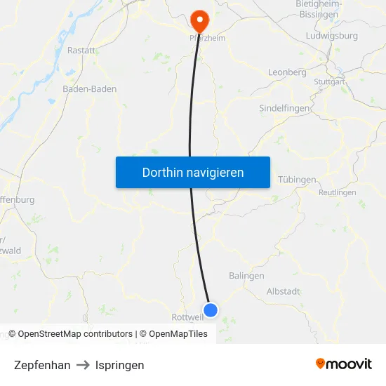 Zepfenhan to Ispringen map