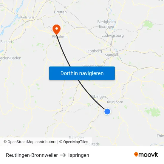 Reutlingen-Bronnweiler to Ispringen map