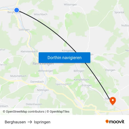 Berghausen to Ispringen map