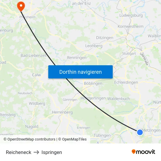 Reicheneck to Ispringen map