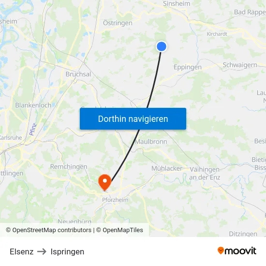 Elsenz to Ispringen map