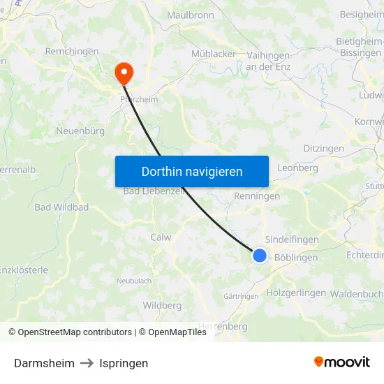 Darmsheim to Ispringen map