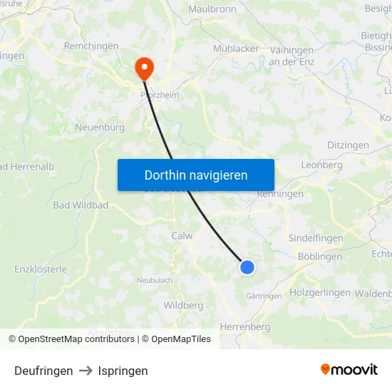 Deufringen to Ispringen map