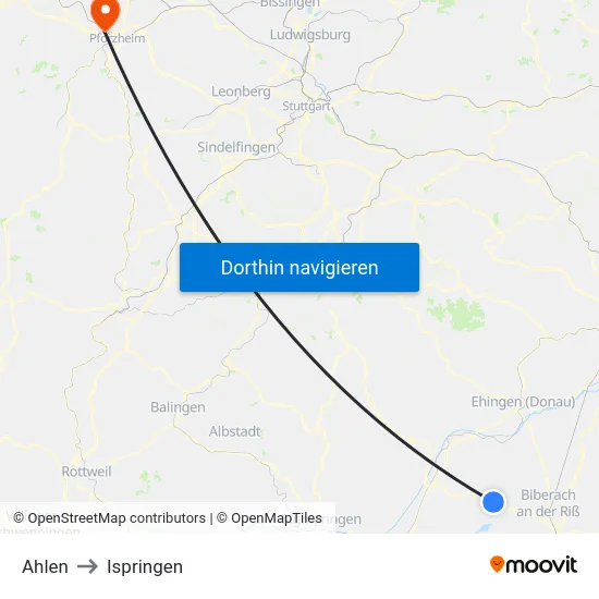 Ahlen to Ispringen map