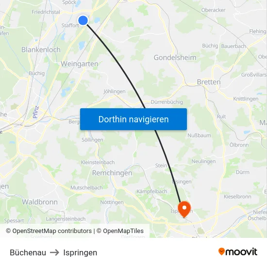 Büchenau to Ispringen map