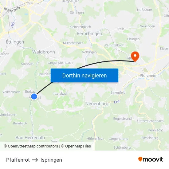 Pfaffenrot to Ispringen map