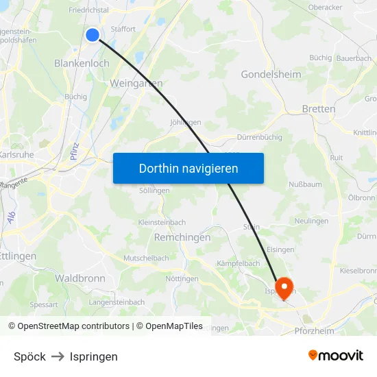 Spöck to Ispringen map