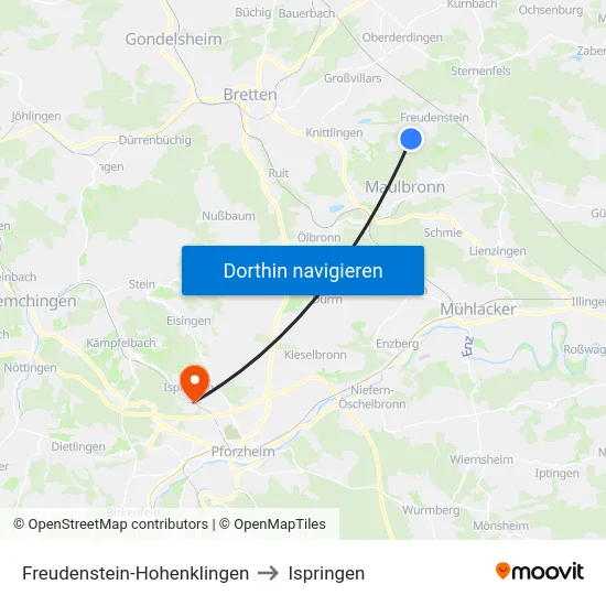 Freudenstein-Hohenklingen to Ispringen map