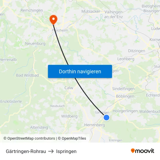 Gärtringen-Rohrau to Ispringen map