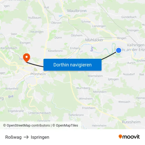 Roßwag to Ispringen map