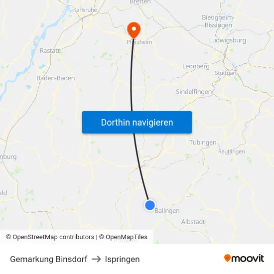 Gemarkung Binsdorf to Ispringen map