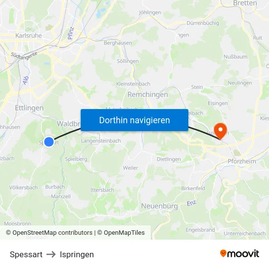 Spessart to Ispringen map